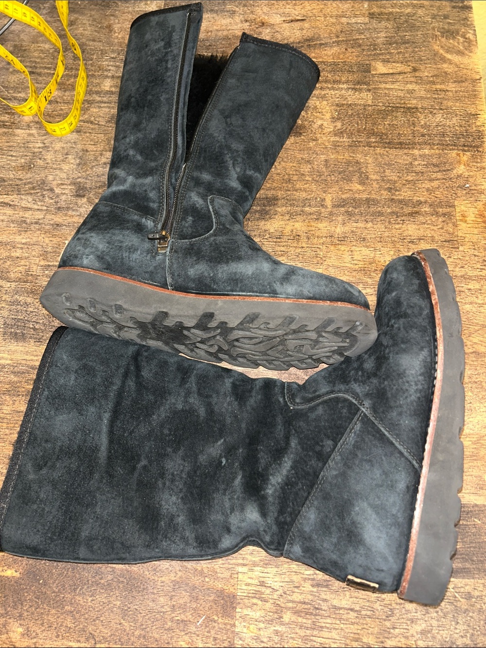 UGG Black Suede Mid-Calf Zip Boots